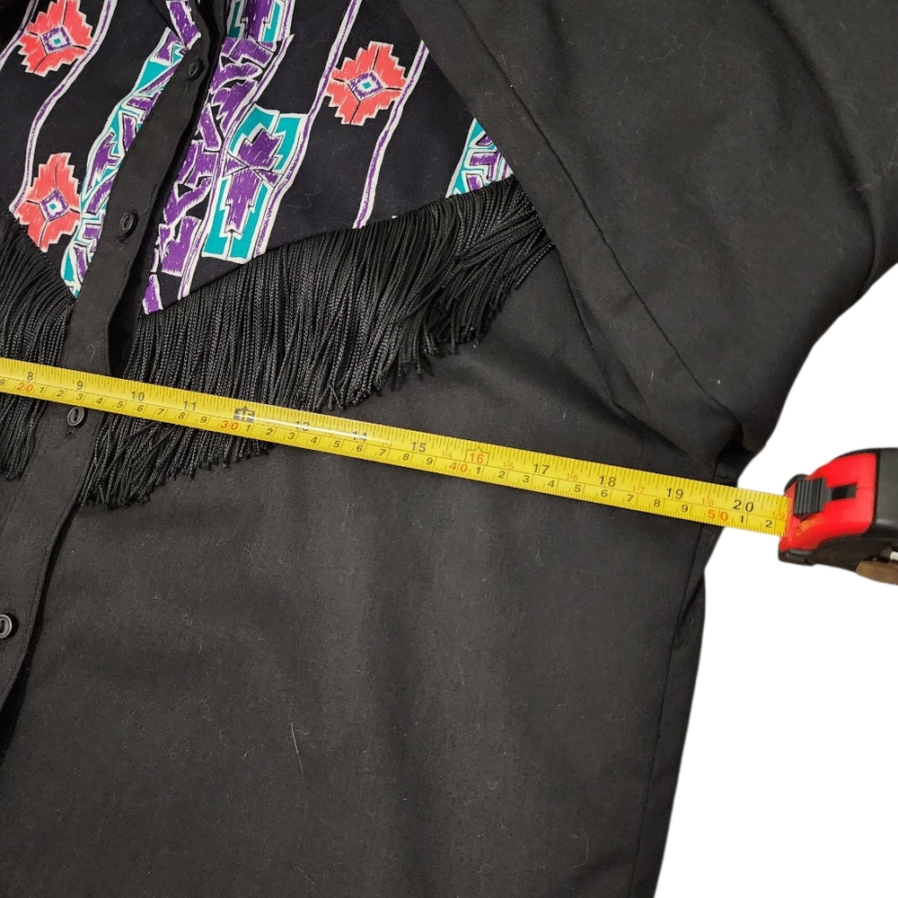 VINTAGE 80s Fringe Button Down Shirt Western Aztec Rodeo Cowboy Cutout - Picture 5 of 10